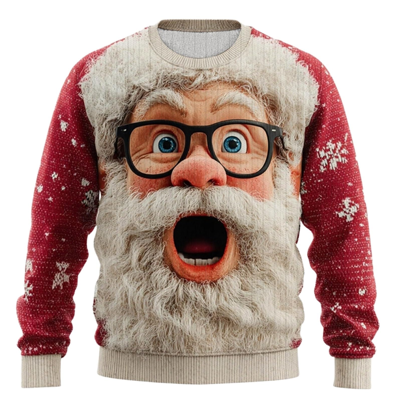 Ugly Christmas Sweater -Men Funny Santa Claus 3D Print Knit Xmas Sweatshirts Holiday Graphic Pullover Sweaters Unisex
