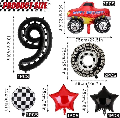 Miniatura 9 de Globo de papel de aluminio con número de cumpleaños de camión para camión, 15. cumpleaños, carreras, suministros de fiesta temática (15)
