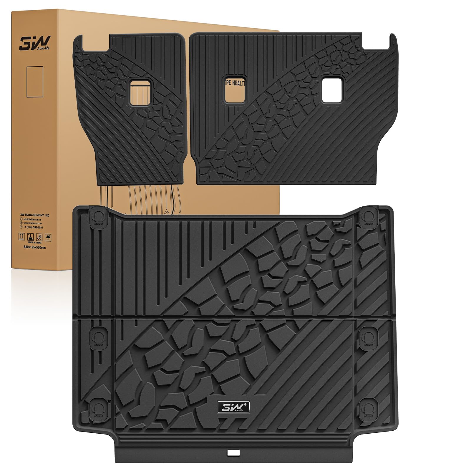 3W Backrest Liner & Cargo Liner for Jeep Wrangler 4XE 2021-2025 2026 (Non JL/JK), All Weather TPE Rubber Heavy Duty Car Liner Trunk Mat Wrangler 4XE Accessories (Hybrid & 4 Door with Subwoofer)