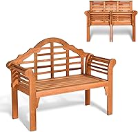 Giantex 4 Ft Foldable Eucalyptus Outdoor Wood Bench - 2-Person Garden Loveseat with Curved Backrest & Armrests for Patio, Porch, Balcony (Teak)