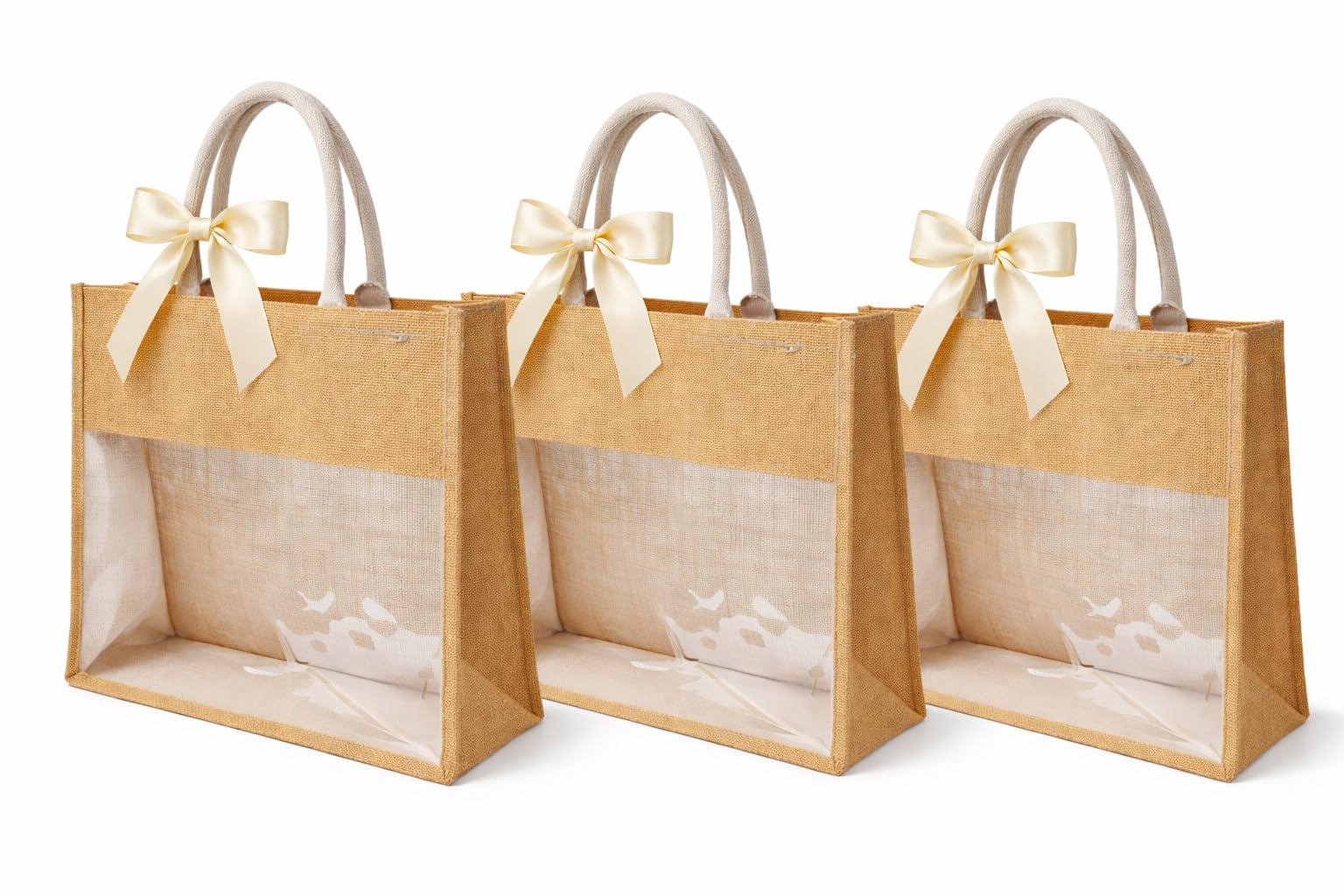 Handmakers Jute Transparent Gift Bag - 14x12x5 Inch,Pack of 8 Reusable Ecofriendly Return Gift Bags-image-4