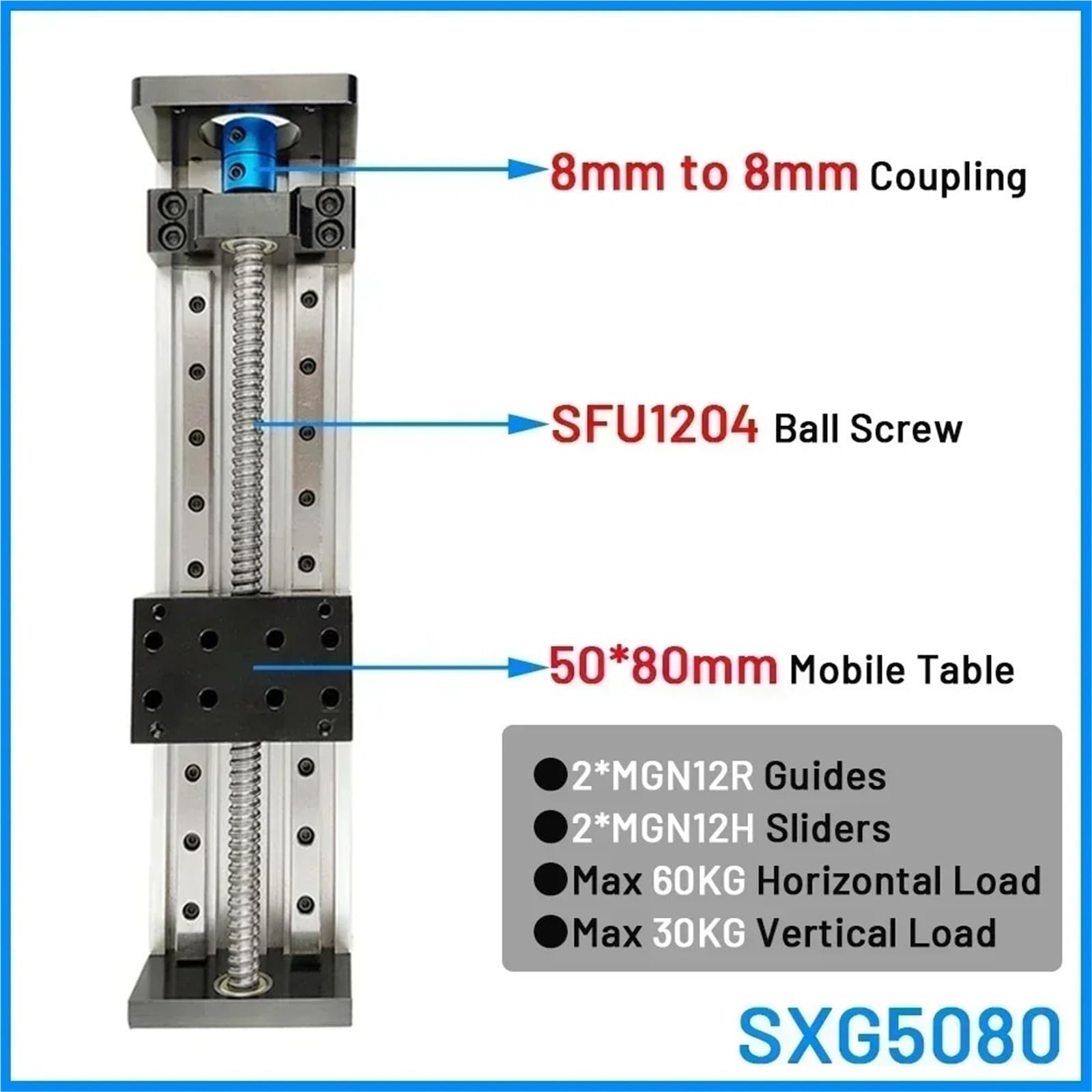Dual Optical Axis Manual Sliding Table Rail Guide Linear Guide Table Double Rail Sliding Table Axis Ball Screw Linear Stage Mobile Table 80mm Width SFU1204(400mm Stroke)