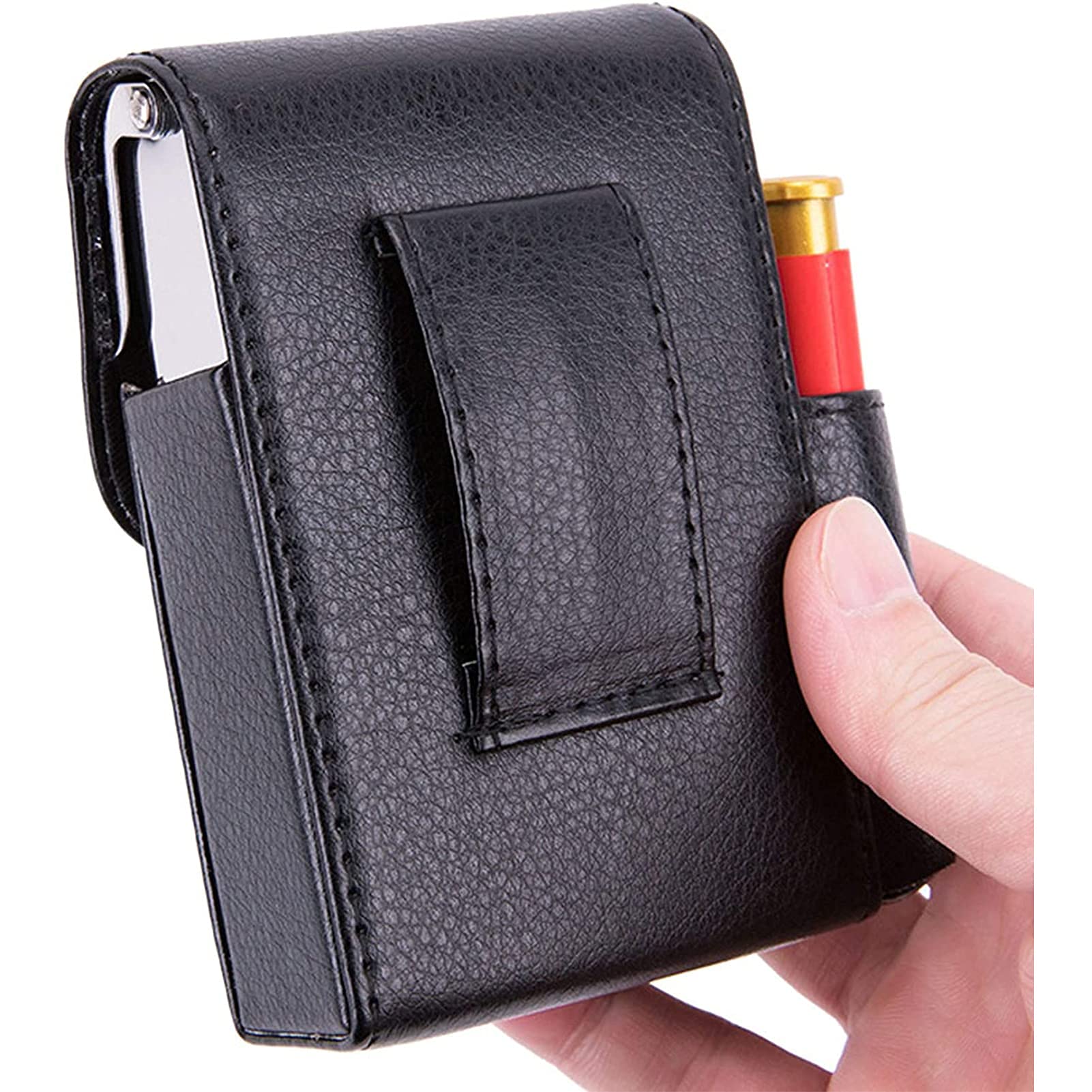 Portasigarette in pelle, ultra sottile, portatile, con slot per accendino e passante per cintura, accessorio perfetto per fumare e regalare