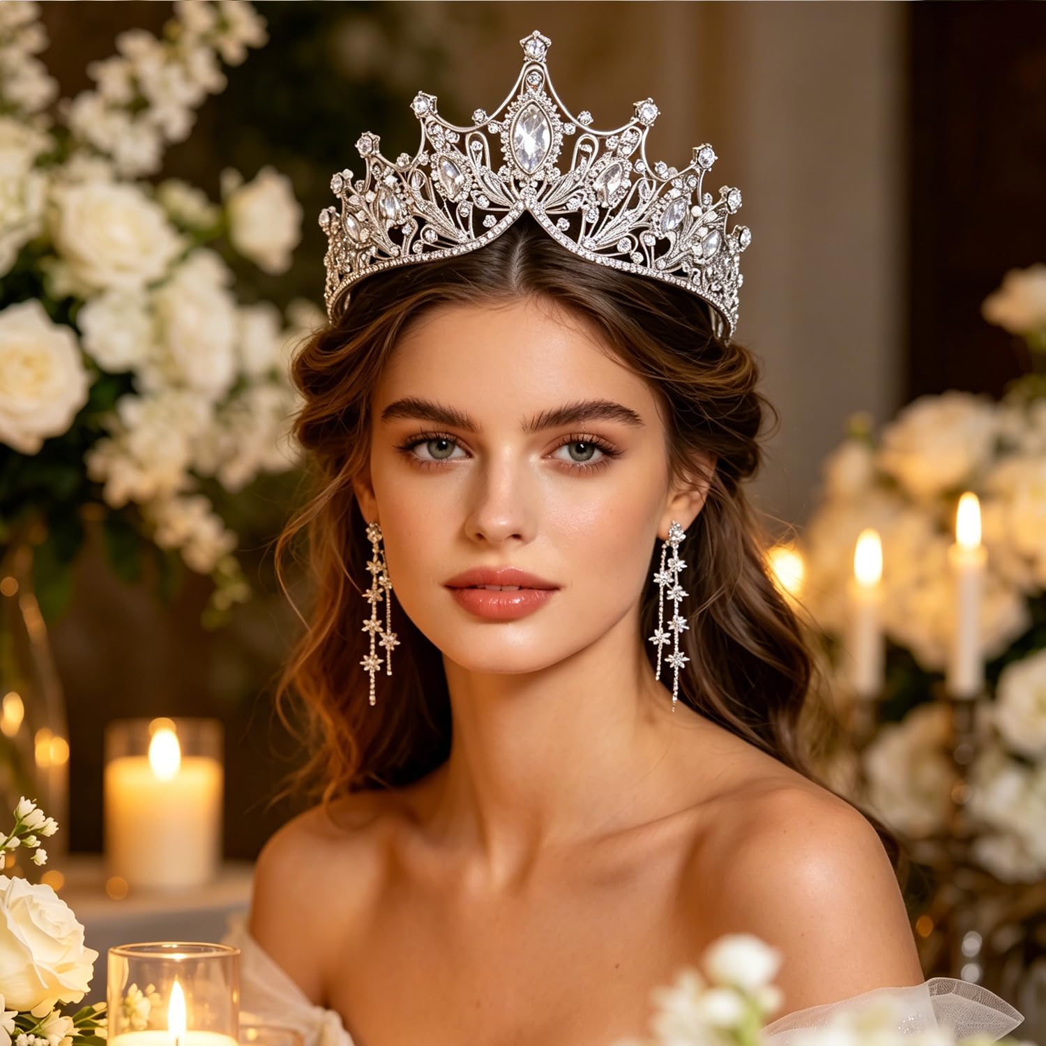 TITIVATE Tiara - Tiara da sposa in cristallo con strass, diadema da principessa, cristallo, strass, lega,