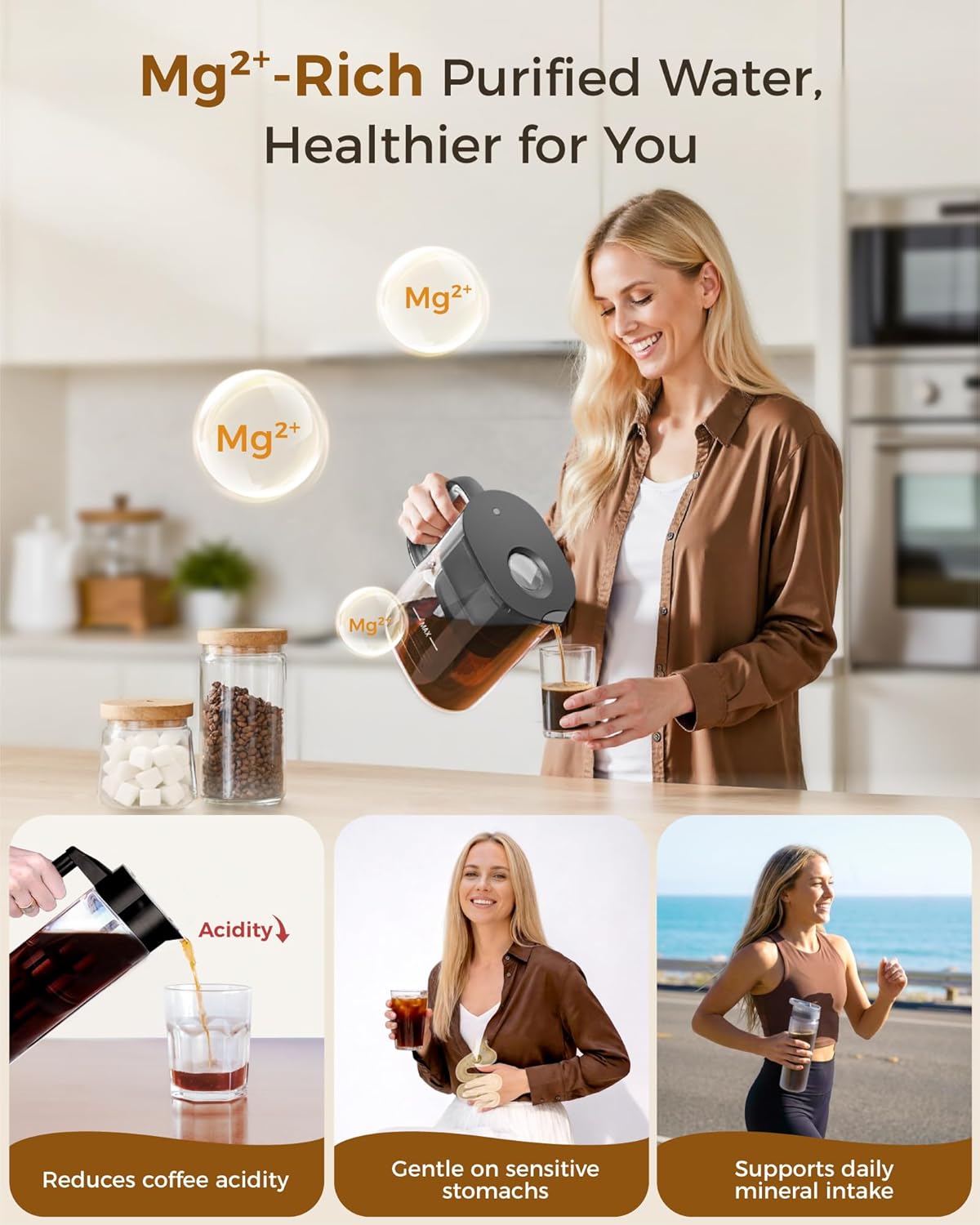 Waterdrop Cold Brew Coffee Maker with 1 Magnesium Water Filter for Well-Balanced Acidity, Unlocks Aroma, BPA-Free Cold Brew Pitcher, Stainless Steel Filter for Iced Coffee, Tea, Lemonade, Black