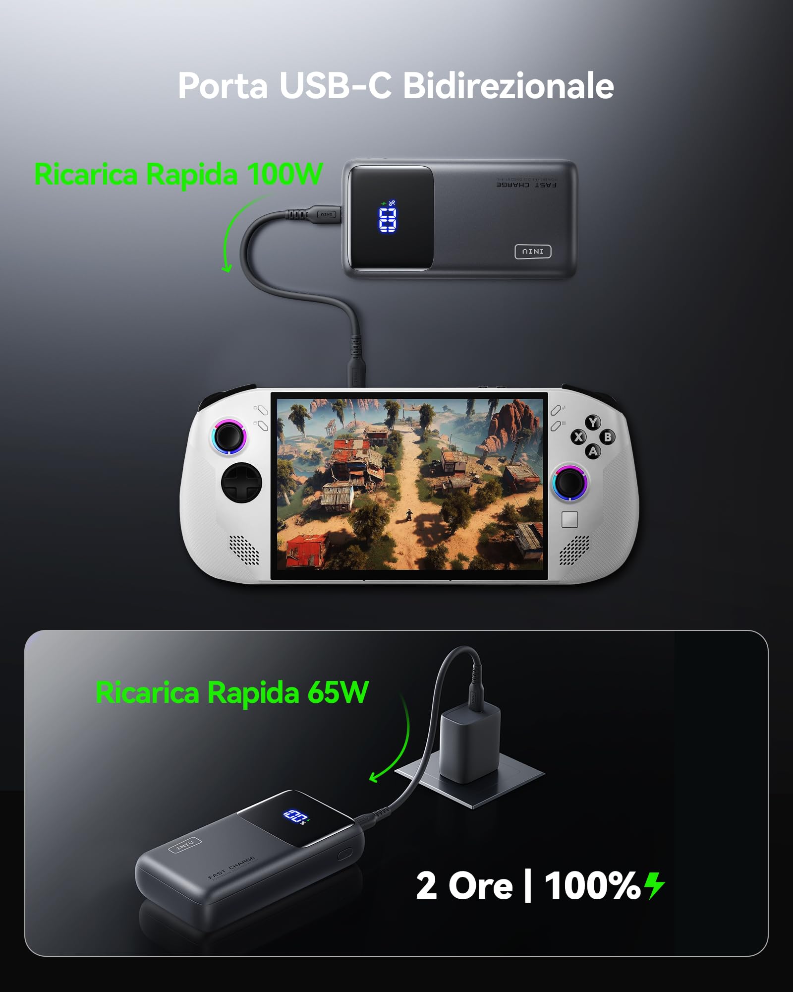 INIU Laptop Power Bank, 100W PD3.0 25000mAh Alta Capacità Powerbank, Compatto USB-C Ricarica Rapida Caricatore Portatile per MacBook Pro, Steam Deck, iPhone 17 16 15 Pro, Samsung S22, iPad Pro ecc.