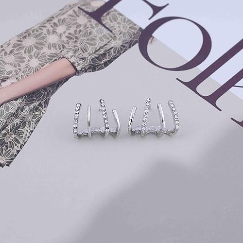 Miniatura 7 de Aretes de garra de cristal bohemios, aretes de garra de aguja de circonita plateada, aretes de garra de aguja brillante, aretes minimalistas de