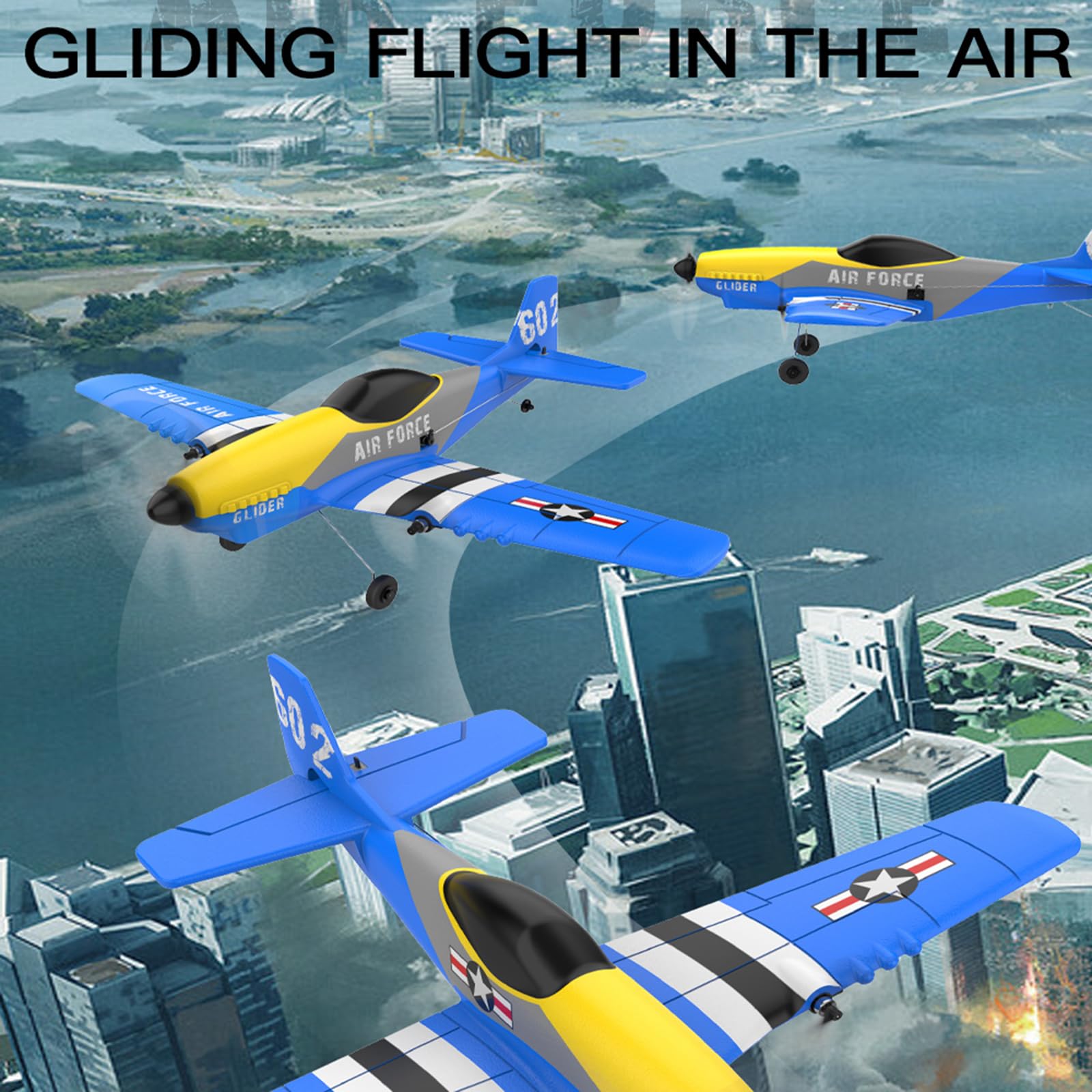 Dodoore RC Airplane RC Plane, 3 Channel Remote Control Airplane, 2.4GHz RC Glider Fighter for Boys, EPP Foam RC Aircraft with 6-axis Gyro Stabilizer, 2 Batteries, Easy to Fly for Kids and Adults