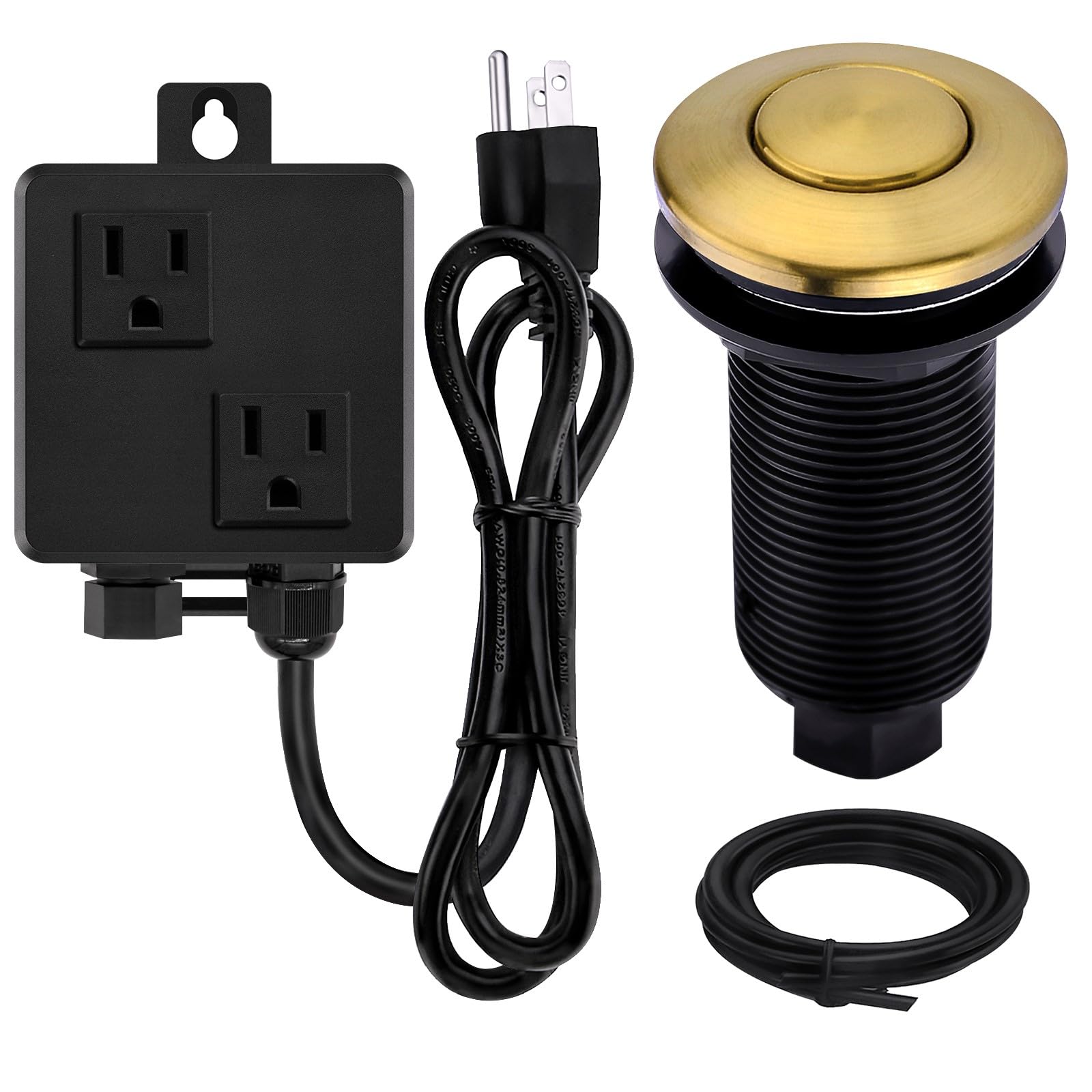SinkTop Garbage Disposal Air Switch Kit with Long Button, Champagne Bronze (Brass Cover)