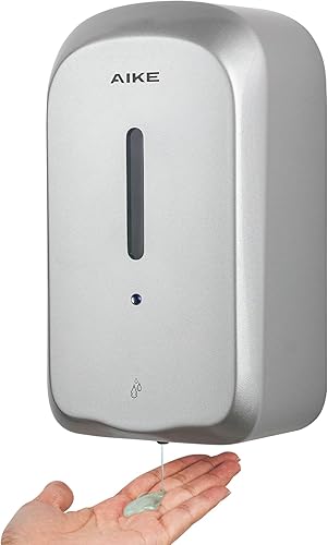 AIKE Dispensador automático de jabón líquido de montaje en pared de 33.8 oz con construcción ABS comercial, modelo AK1226S (plata)