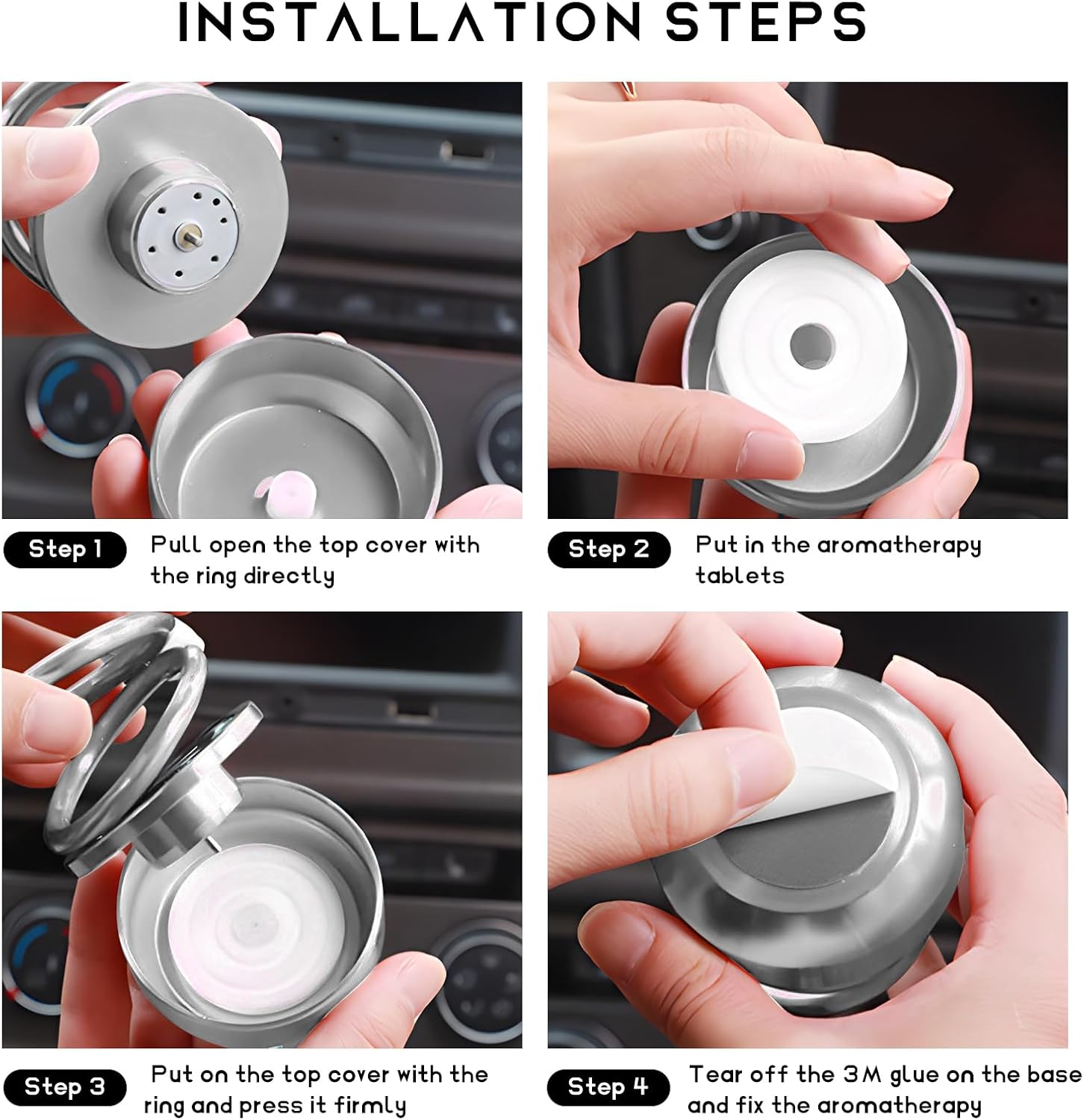DXNQ Solar Rotating Car Air Freshener, Double Ring Solar Energy Car Dashboard Decoration Perfume Holder, Rotating Aromatherapy Diffuser Ornament for Car Home, Car Accessories (Silver)
