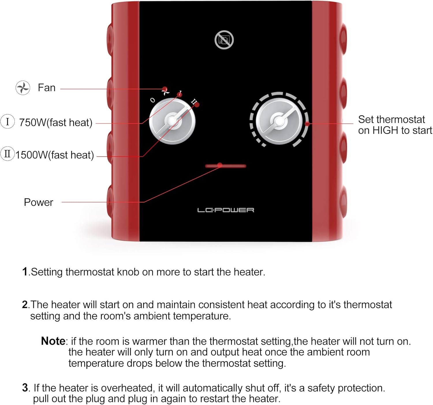 Review LCPOWER Space Heater for Indoor Use,1500W/750W Ceramic Heater and Personal Small Heater