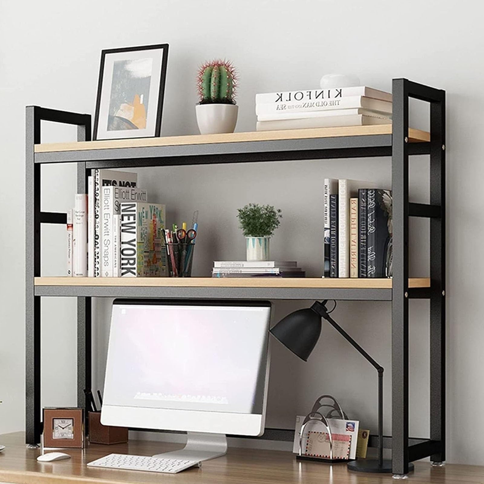 2 Capas Organizador De Escritorio - Estante Librería De Sobremesa, Estante De Exhibición De Almacenamiento Abierto, Librería Multifuncional De Sobremesa Para Ordenador, Para Oficina, Cocina(B,105X32X9