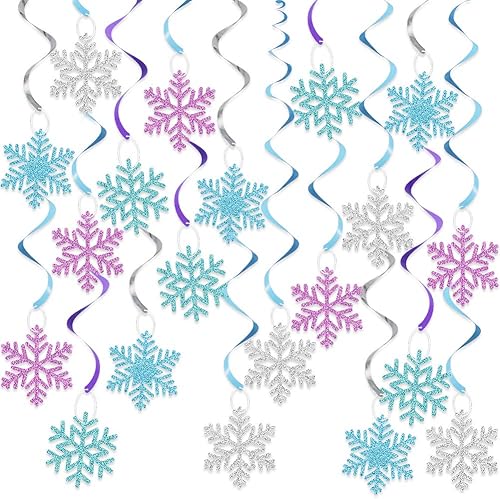 20 decoraciones de remolinos colgantes de copo de nieve de invierno, serpentinas colgantes de invierno, guirnalda de copos de nieve congelados