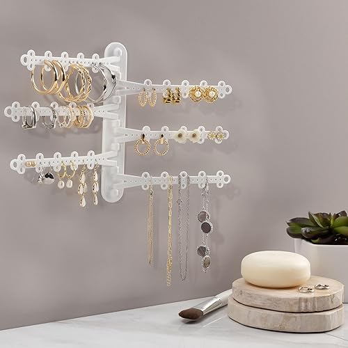 Miniatura 2 de Organizador de joyas de pared de 6 niveles y 6 pulgadas, tiras Command incluidas para colgar fácilmente, organizador de aretes de 120 agujeros