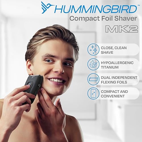 Miniatura 7 de HUMMINGBIRD MK2 - Afeitadora compacta de aluminio, sin rasguños, sin cortes, sin quemaduras por la maquinilla de afeitar para hombres, portátil USB