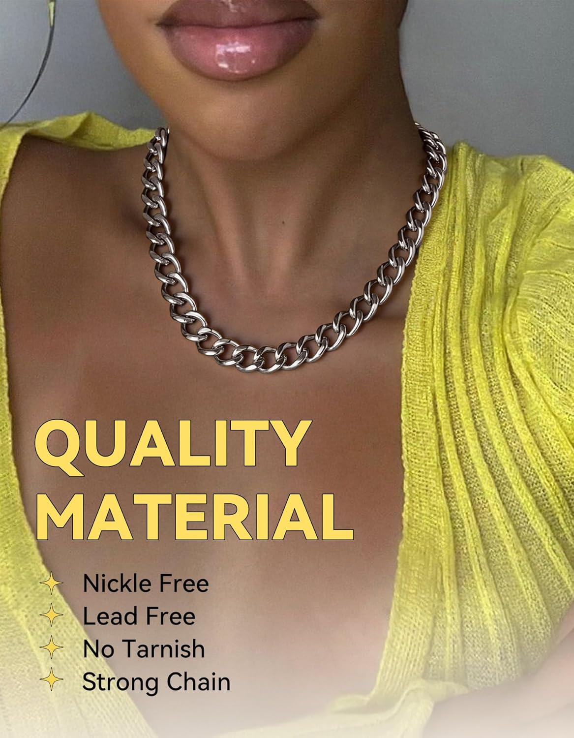 ChainsHouse Cuban Link Chain for Women Chunky Gold Necklace Stainless Steel/Gold Plated Choker Necklaces for Women, 12/16/20 mm Width Thick Chain Choker Punk Hip-Hop Jewelry,18-20" - Image 2