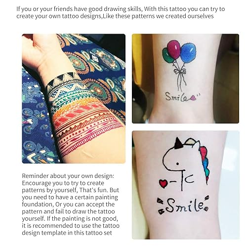 Miniatura 3 de Kit de tatuaje temporal de 9 piezas, 9 colores, con 5 páginas en total, 85 plantillas de tatuaje, calcomanías indias, juego de tinta de pintura