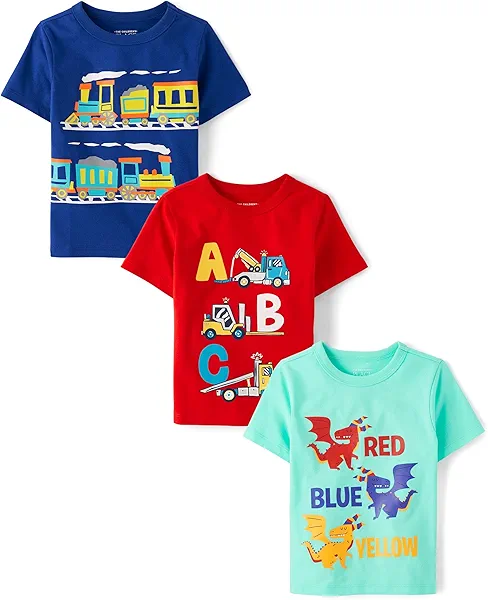 The Children's Place Baby and Toddler School,Learning Short Sleeve Graphic T-Shirts,3 Pack