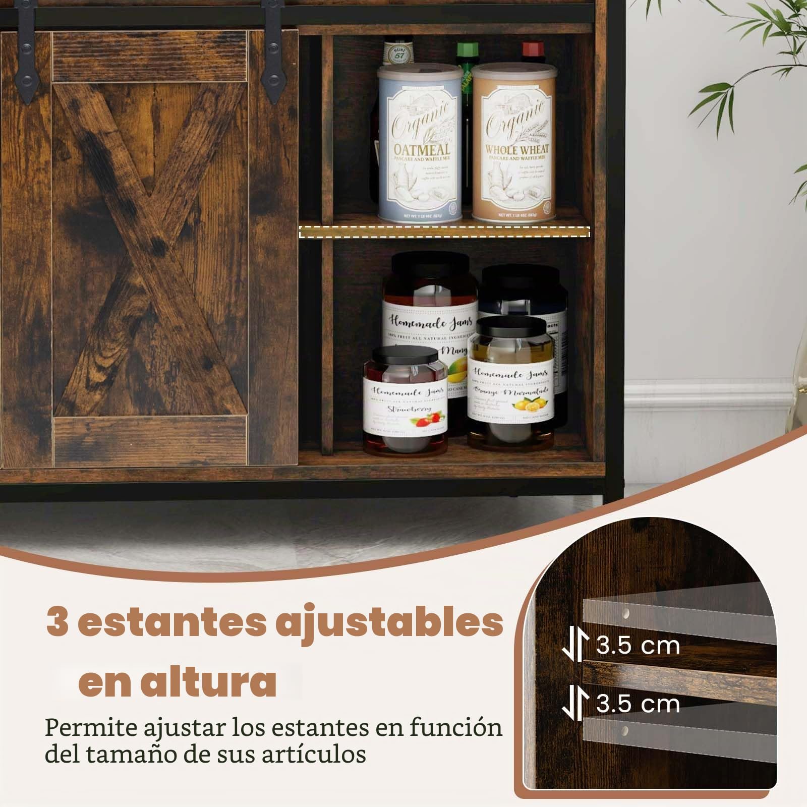 GOPLUS - Mueble de almacenamiento de cocina con 2 puertas correderas, aparador de cocina estilo industrial con 6 compartimentos abiertos y patas ajustables para sala de estar, cocina, 100 x 33 x 88 cm
