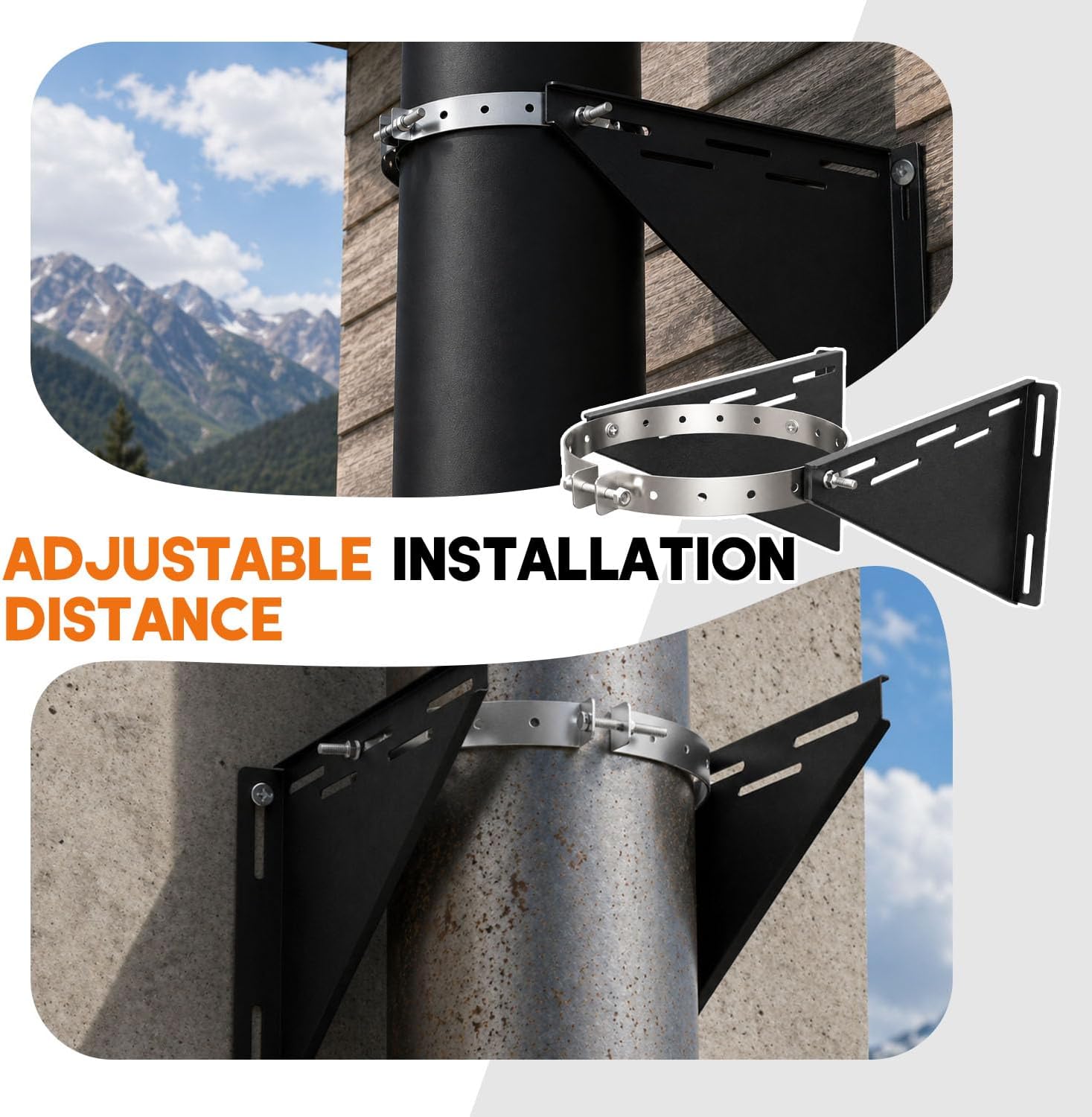 8" Chimney Support, Adjustable Stainless Bracket for 6" Double Wall Pipe | Triangular Anti-Sag Plates. Adjustable 0.4-13". Stainless Steel, Rust & Heat Proof. Easy Install. For Home, Shop, Cabin