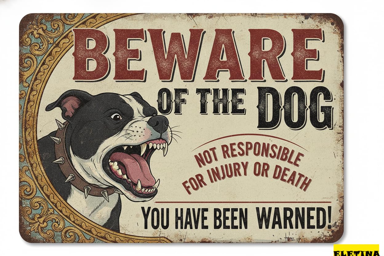 Beware Border Collie Dog Tin Sign, 8x12 Inch Yard