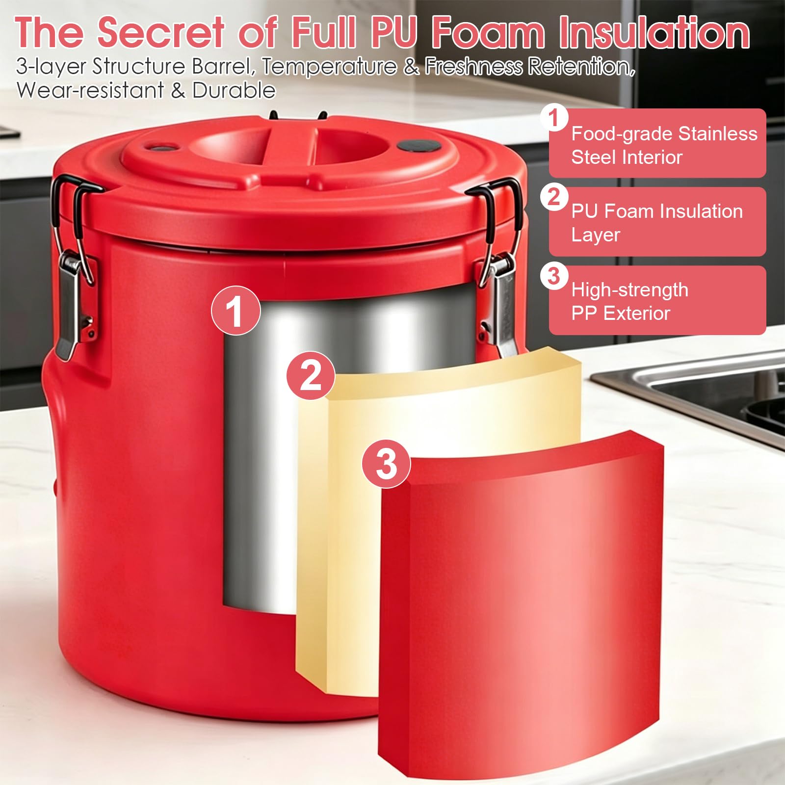 Contenitore termico per zuppe da 10 l, in acciaio inox 304, per alimenti caldi o freddi, refrigerante per tè e caffè caldi, succhi di frutta, acqua, latte freddo (10 l)