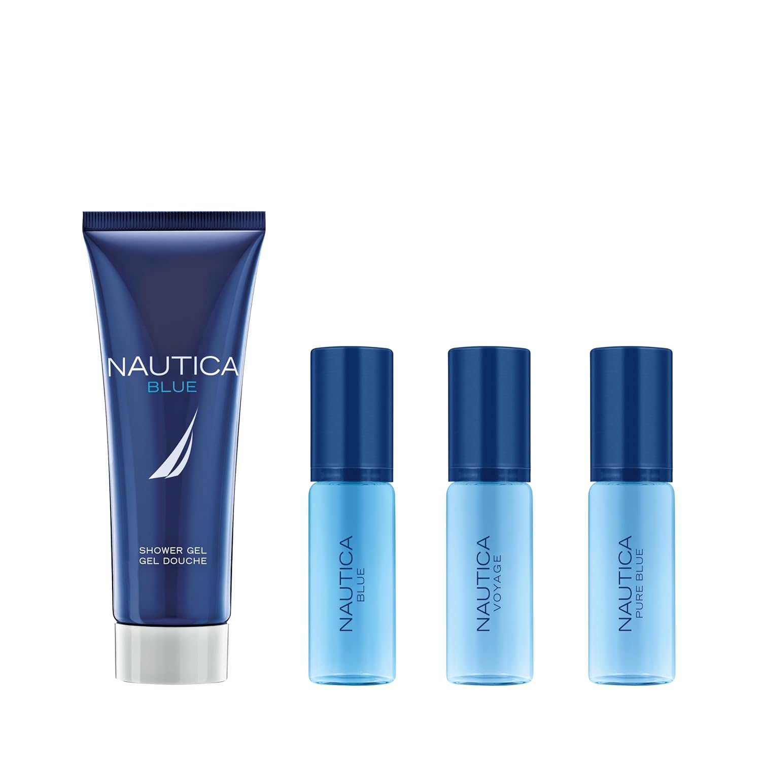 Nautica Blue, Voyage, and Pure Blue 4 Piece Gift Set, Notes of Basil, Jasmine, and Cedarwood, Men's Fragrance, Long Lasting, Everyday Fragrance - Image 2