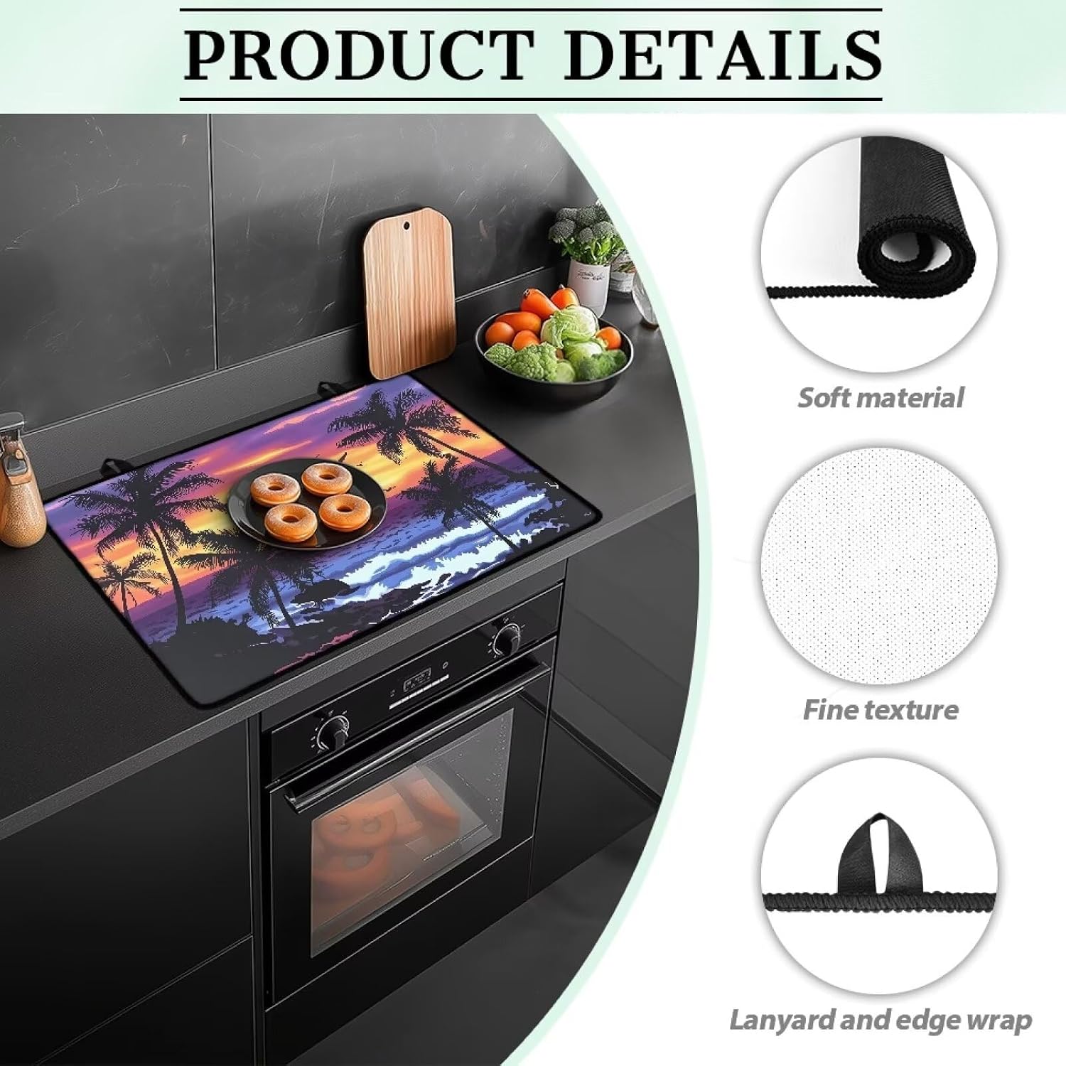 Beach Palm Tree Glass Stove Top Cover Fireproof Stovetop Cover Prevent Scratching Range Ceramic Stove Top Covers Mat Multipurpose Square Pad for Electric Stoves Ovens
