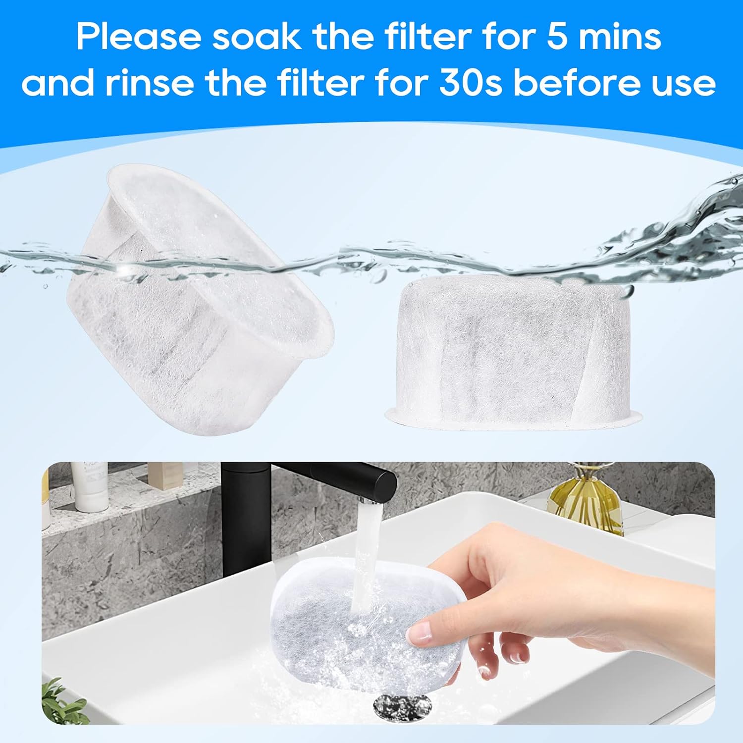 16 Pack Filters for Cat Water Fountain W300&W300B&W500 True Filtering, Pet Fountain Filter Replacement for 67oz/2L Automatic Pet Water Fountain
