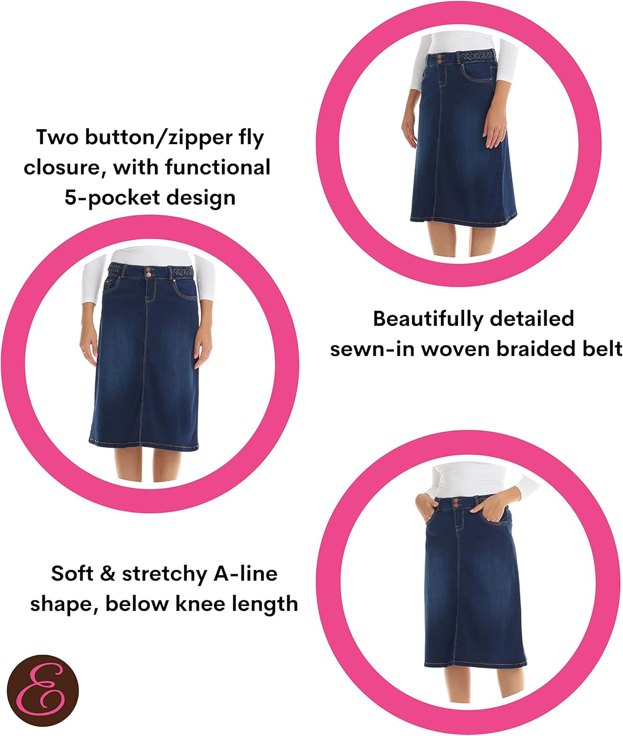 ESTEEZ Knee-Length Straight Silhouette Stretch Denim Skirt for Women with Pockets – Sydney