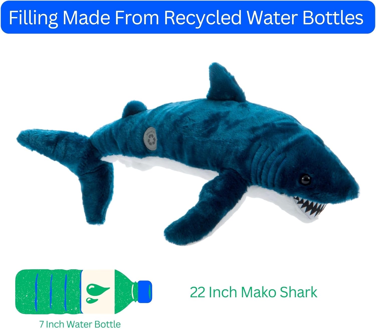 The Petting Zoo Mako Shark Stuffed Animal Plushie, Gifts for Kids, Wild Onez Ocean Animals, Shark Plush Toy 22 inches