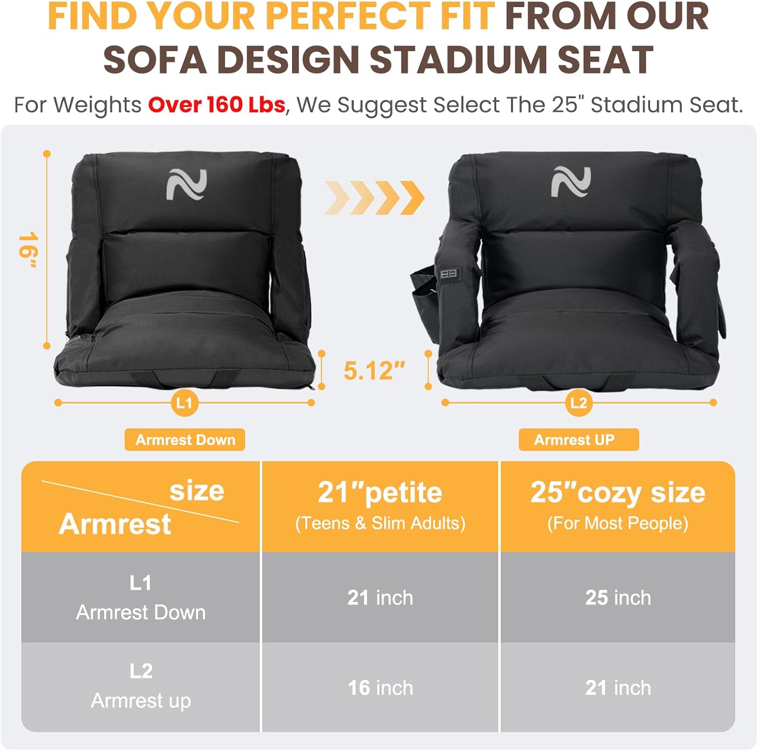 Begonia.K Double Heated Stadium Seat for Bleachers with Back Support, Sofa Style Design Thick Bleacher Chair with Back and Comfy Cushion, 6 Reclining Positions, USB 3 Levels of Heat for Sports Events