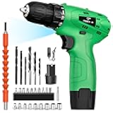 Tegatok Cordless Drill Set,12V Power Drill Set with Battery and Charger, Electric Driver Drills Bits, 3/8'' Keyless Chuck,18+1 Torque Setting with LED Electric Drills Set