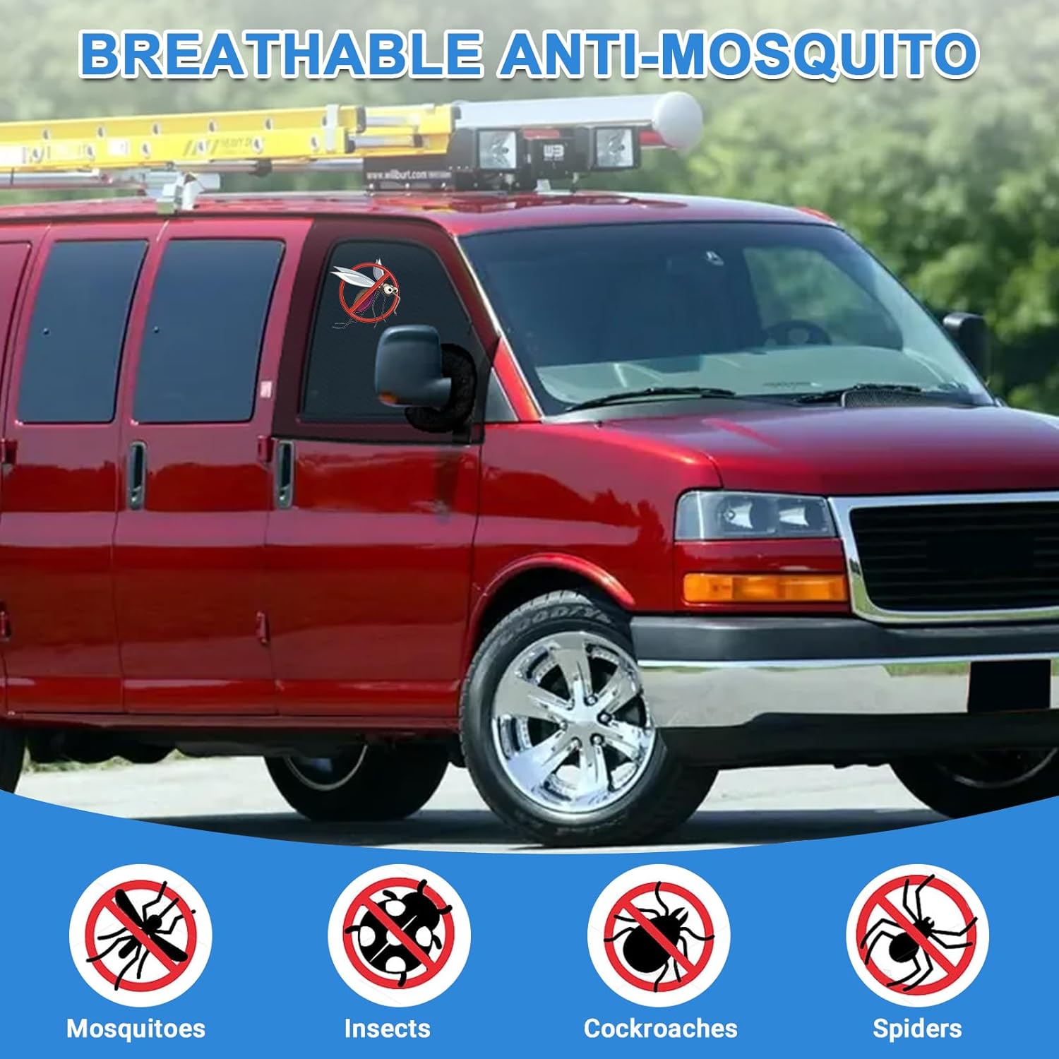 Magnetic Bug Screen for Front Doors, Pair Window Bug Screen Compatible with Chevrolet Express/GMC Savana 1996-2026
