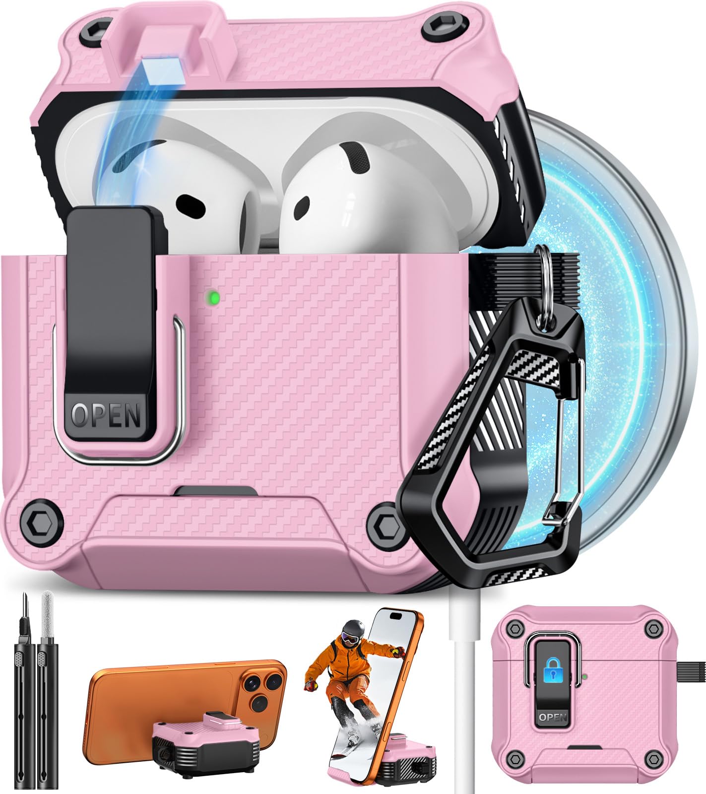 Pohgelan for AirPods 5/4 Case (2026/2024) with Safety Lock-Pink