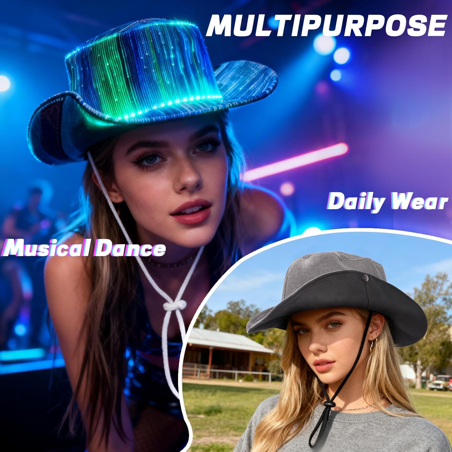 LED Light up Cowboy Hat - Light Up Bucket Hat with 7 Color Modes & Rave Party, EDM Festival Gear for Men Women