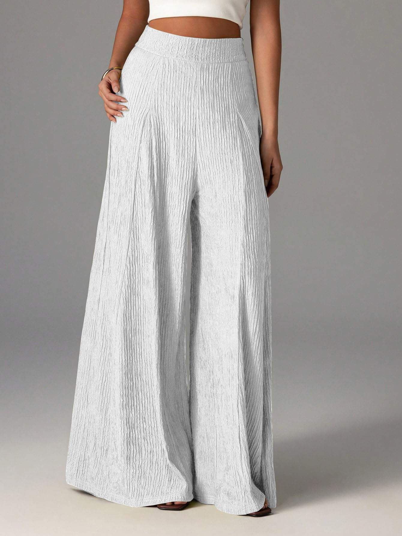 Shasmi Pantaloni da donna eleganti a vita alta a gamba larga, tinta unita, vestibilità ampia, casual, da spiaggia e aeroporto, stile palazzo leggero e fluido (pantaloni 259)