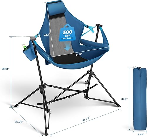 Miniatura 3 de ALPHA CAMP Hamaca de camping, silla plegable mecedora portátil con reposacabezas y portavasos para exteriores, interiores, césped, playa, patio,