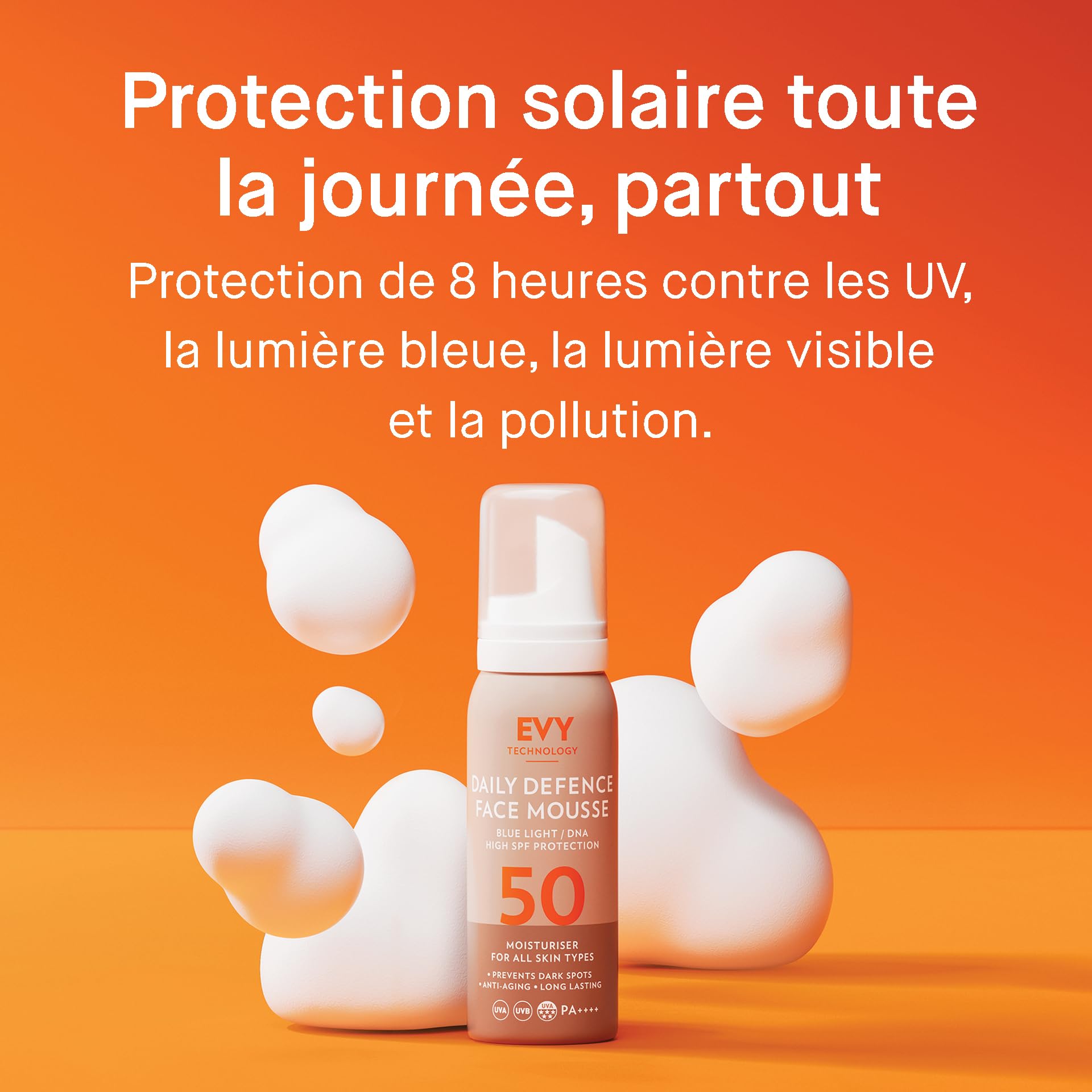 EVY Crème de Jour en Mousse avec Protection UV SPF 50 - dernière technologie anti-âge, hydratante, sans parfum, vegan