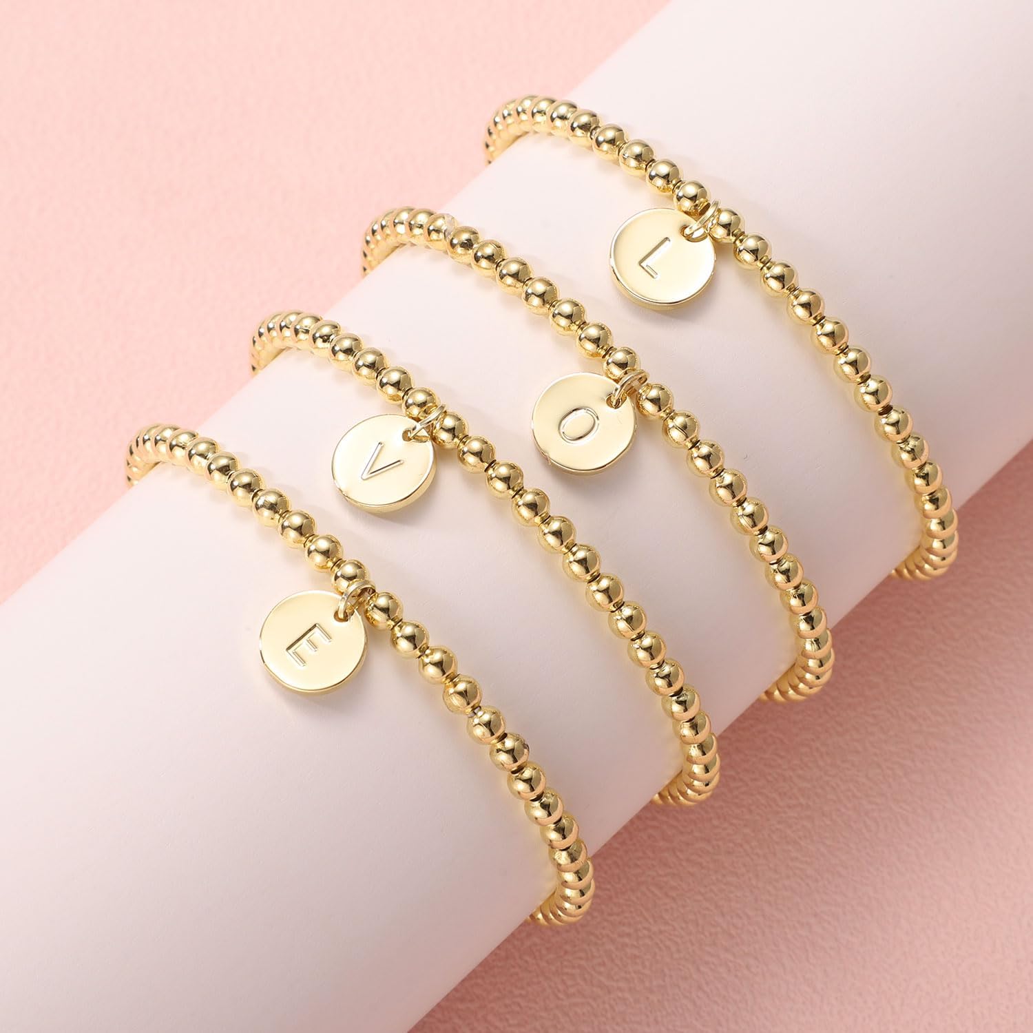 Initial Bracelet for Women, Dainty Gold Bracelet Cute A-Z Letter Charm Disc Bracelet Fashion Simple Jewelry Beaded Gold Bracelet Personalized 26 Alphabet Gifts (K) - Image 4