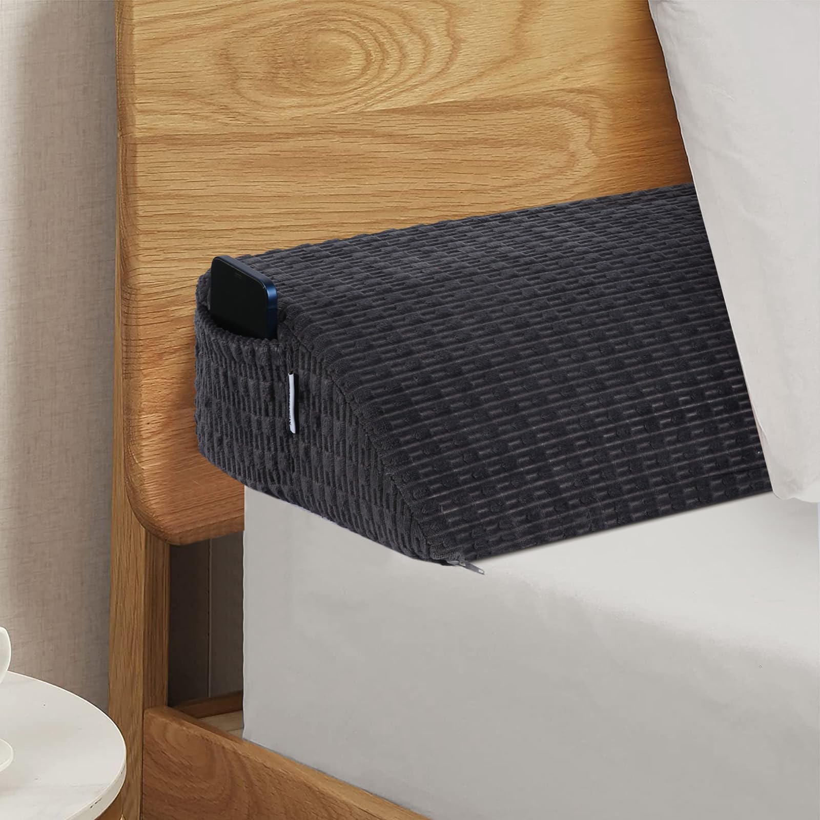 idee-homeKing Bed Wedge Pillow for Headboard, Bed Gap Filler Foam Bolster Mattress Wedge Shaped Bed Noodle for Sleeping, Close The Gap (0-6") Between Headboard and Mattress (Grey 76"x10"x5")