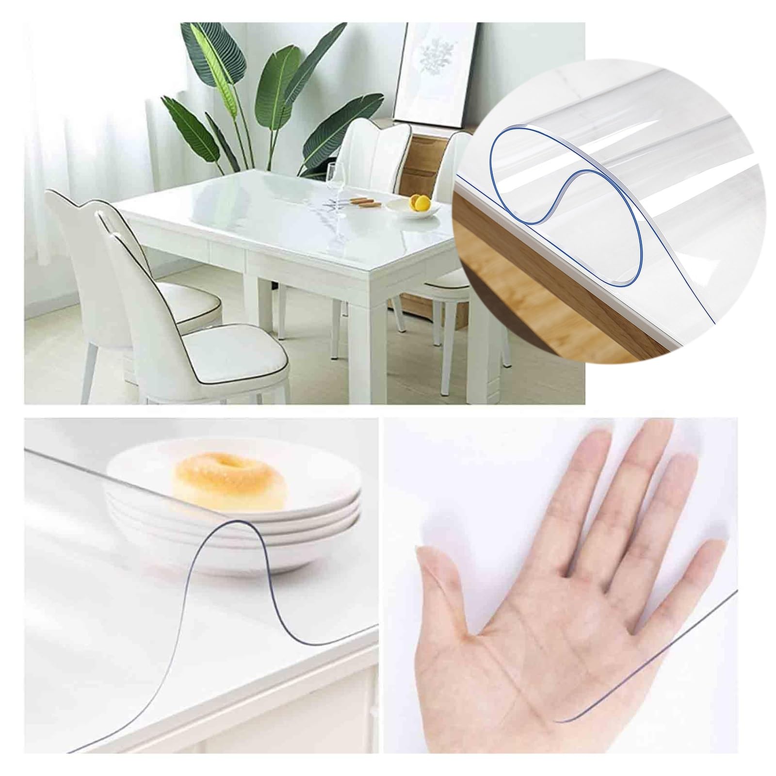 Transparenter PVC-Tischplattenschutz, 1,5 mm dick, wasserdicht, Tischdecke für Schreibtisch oder Esstisch, abwischbar und öldicht, 120 x 160 cm, transparente Tischabdeckfolie