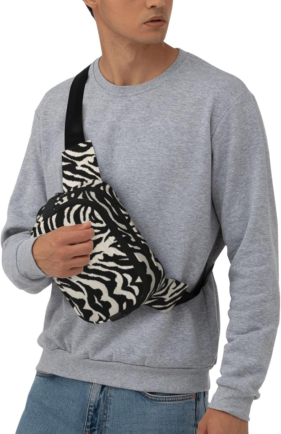 Zebra Animal Print Fashion Waist Packs Square Layer Waist Bag Black Belt Bag with Adjustable Strap
