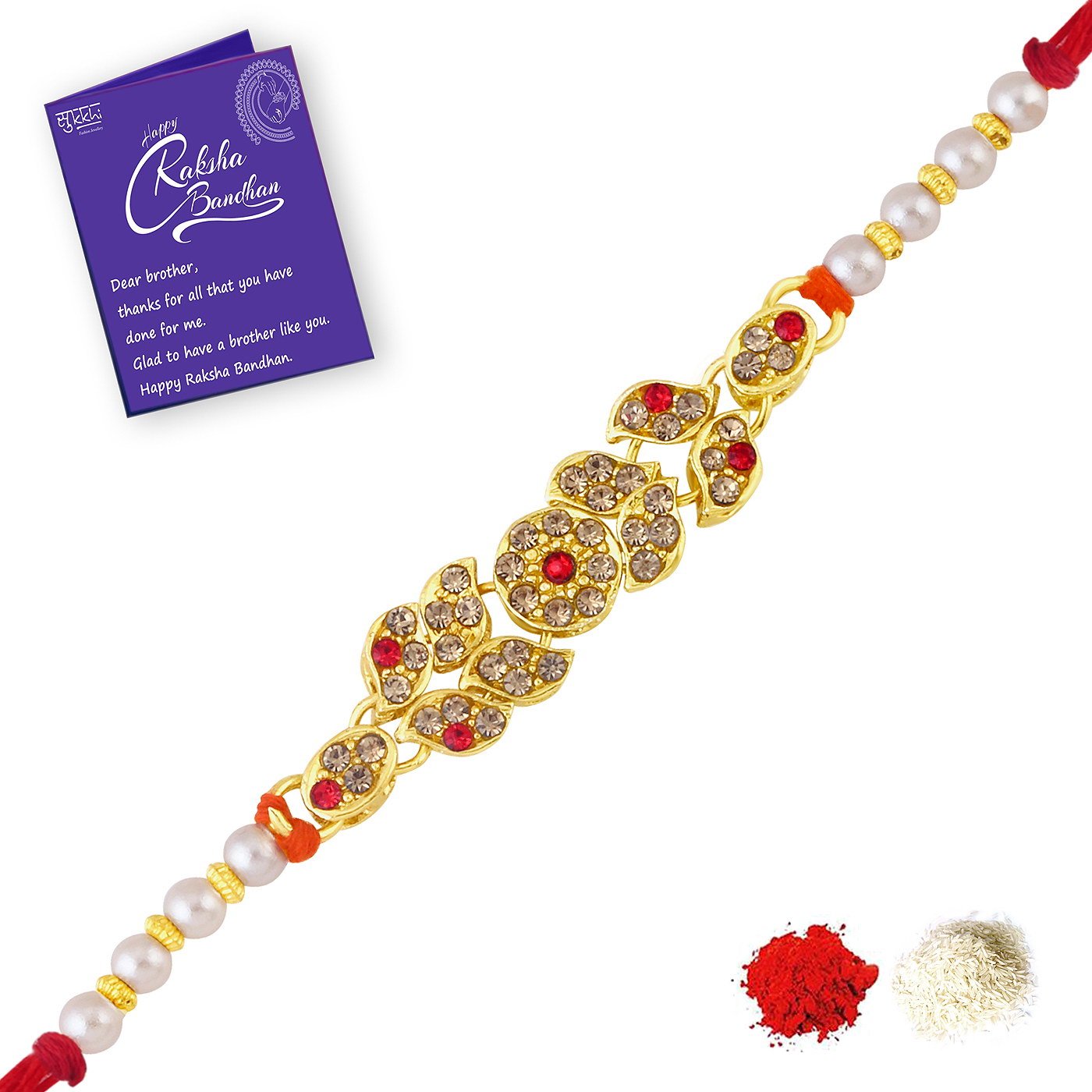 Sukkhi Rakhi Sophisticated Kundan Designer Gold Plated Premium Rakhi for Brother With Roli Chawal & Greeting Card | Rakhi for Bhaiya | Rakhi for MEN | Kundan Rakhi | (RAK73417) (B0CD85NBH3) Amazon Price History, Amazon Price Tracker