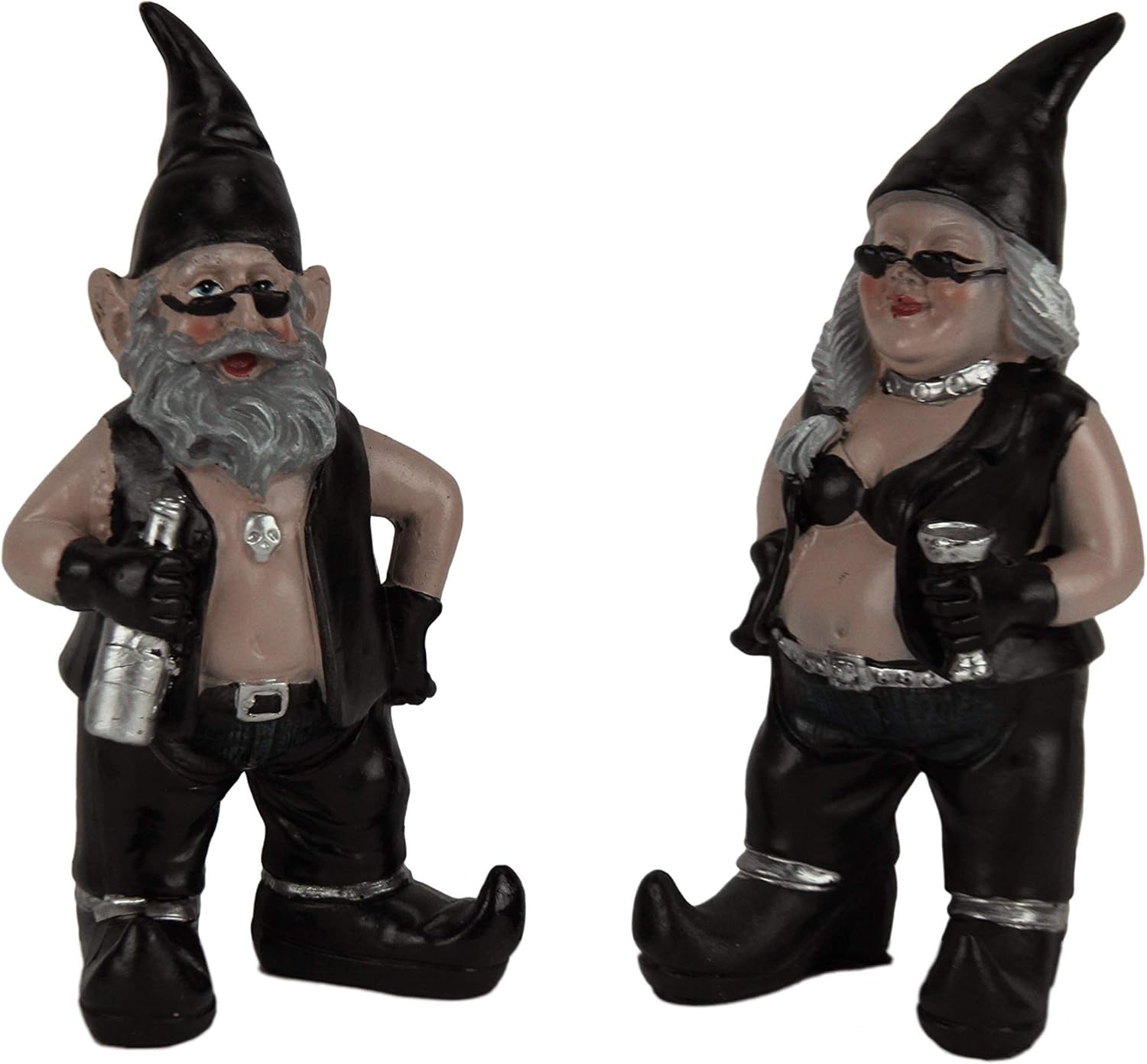 Zeckos Gnoschitt and Gnofun 7.5 Inch High Motorcycle Gnomes Resin Yard Art Statues Funny Bikers Garden Gnome Weather Resistant Lawn Decor or Tabletop Figurines