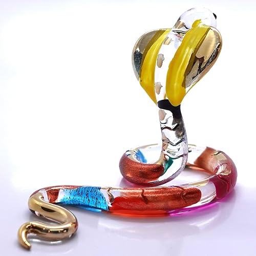 Miniatura 4 de Figuras miniatura de serpientecobra animales soplados a mano, arte de vidrio coleccionable, regalo coleccionable para decorar el hogar (Multi-dorado)