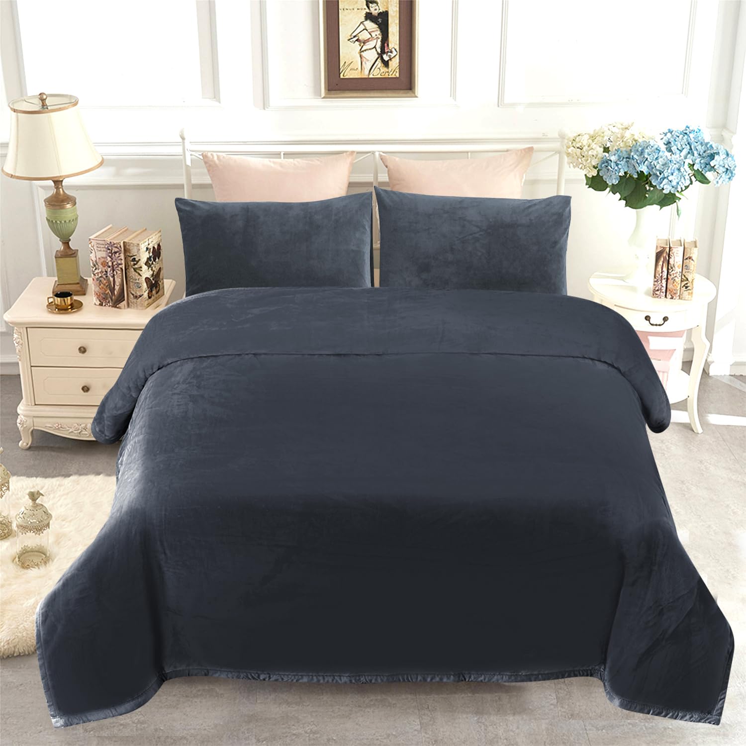 JYK Coperta in flanella in stile visone coreano queen, 1,6 kg, 1 strato, extra morbida, leggera, traspirante, soffice, soffice e accogliente coperta per divano, letto e campeggio, 201 x 231 cm, grigio