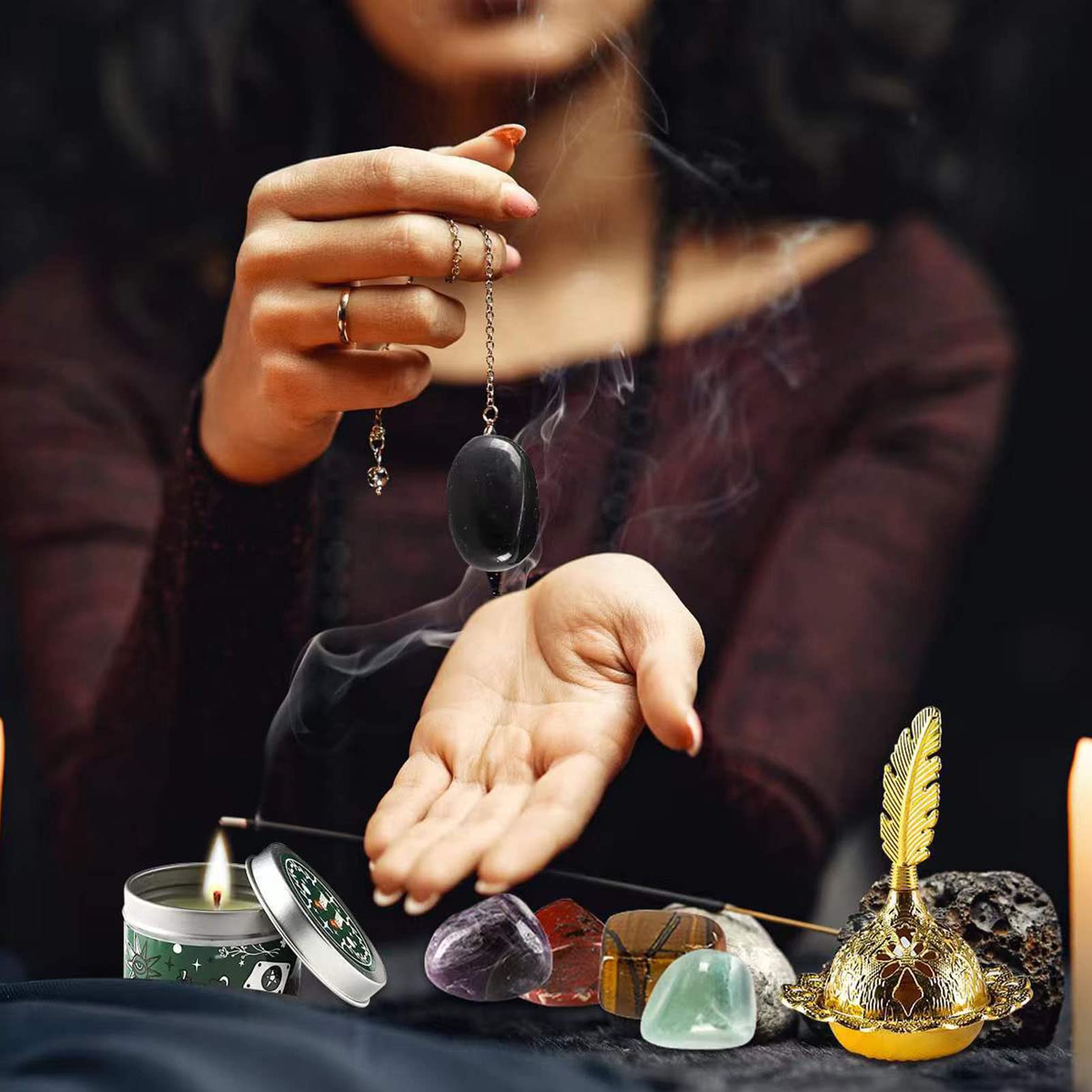 NOBRIM Kit di Stregoneria per la guarigione dei Cristalli Cristalli Candele alla Vaniglia essiccate Strega per Principianti Streghe esperte Incantesimi Pagani Forniture per Stregoneria