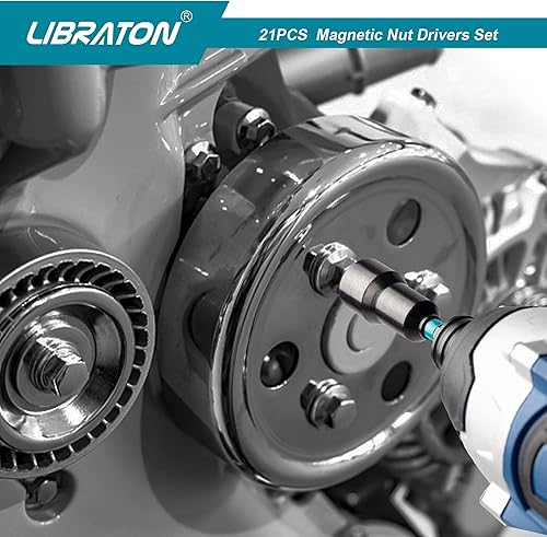 Miniatura 23 de Libraton Juego de 20 destornilladores de tuercas magnéticos, juego de brocas de impacto de 1/4 pulgadas, destornillador de tuerca métrica y SAE